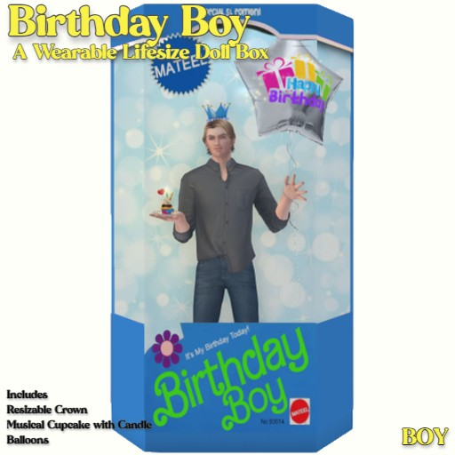 Second Life Marketplace Wearable Lifesize Birthday Boy Doll Box (Boxed)